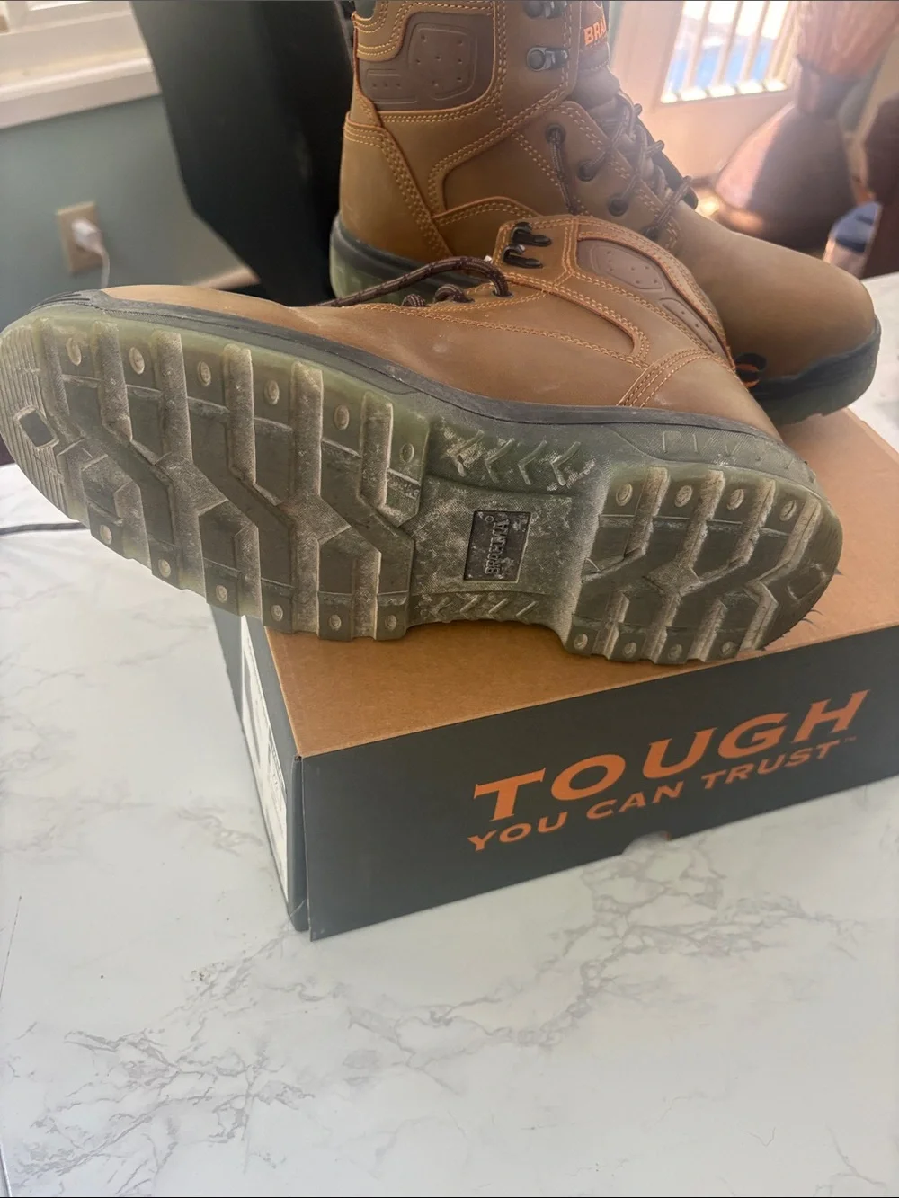 Brahma Brown Work Boots with Orange Logo Accents